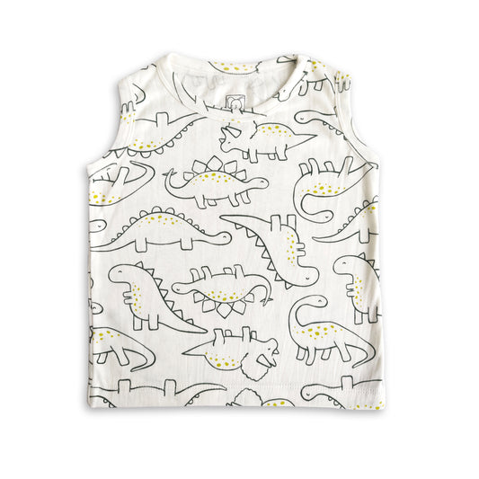 Kids White Dino Printed Lounge Wear