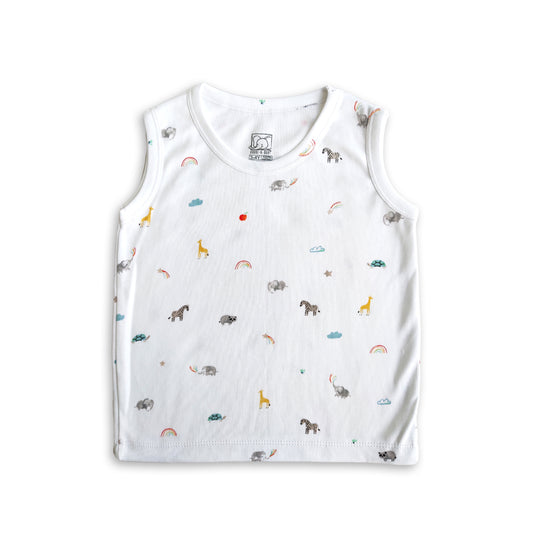 Kids White Wild Animals Printed Lounge Wear