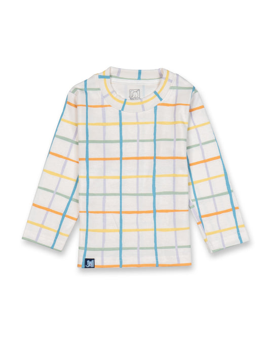 Kids White Checkered Printed Full Sleeve PJ Organic Set