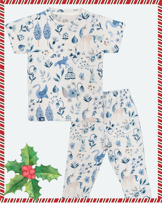 Kids White Jungle Printed PJ Organic Set