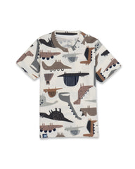 Kids White Abstract Dino Printed Organic Co-ord Set