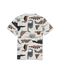 Kids White Abstract Dino Printed Organic Co-ord Set