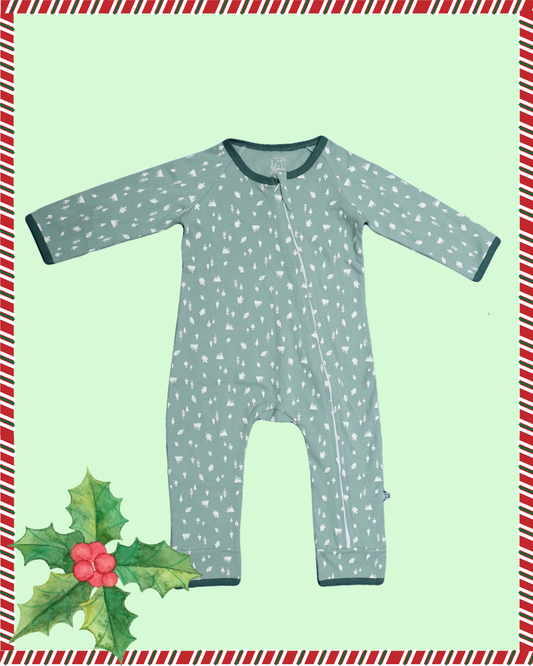 Baby Green Ice Tree Printed Zippie Romper