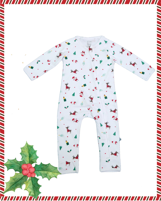 Baby White Christmas Fun Printed Zippie Romper