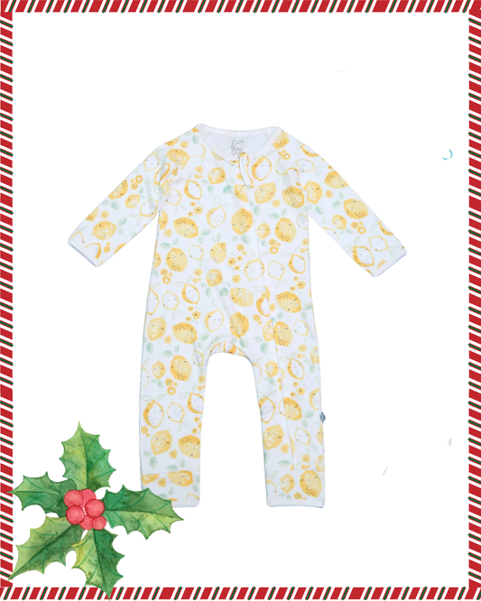 Baby White Lime Tree Printed Zippie Romper