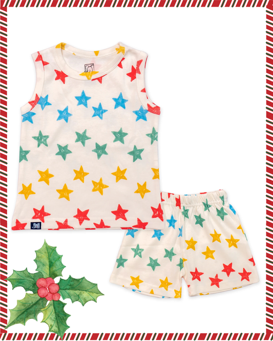 Kids White Little Star Printed Lounge Wear