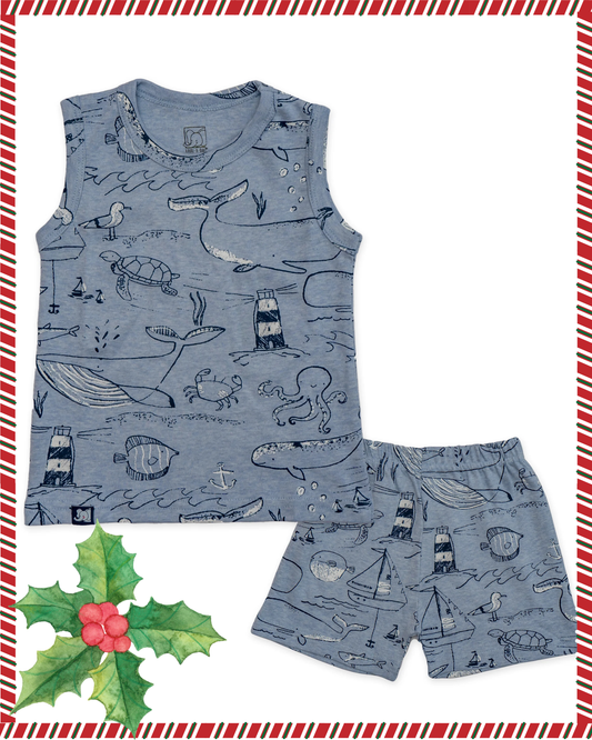 Kids Grey Ocean Fun Printed Lounge Wear