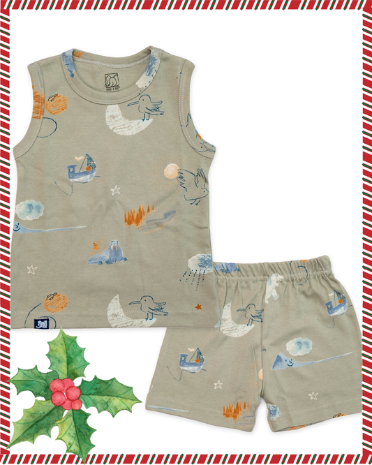 Kids Gray Bird Printed Lounge Wear