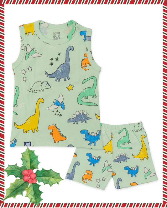 Kids Green Dino play Printed Lounge Wear