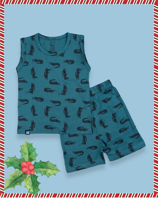 Seniors Teal Croc Printed Lounge Wear