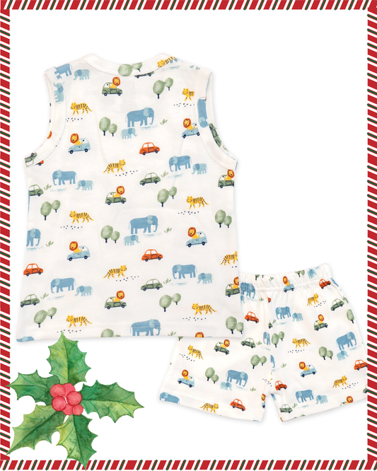 Kids White Safari Printed Lounge Wear