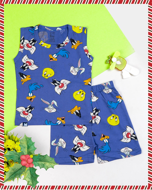 Kids Dark Blue Looney Toons Printed Lounge Wear