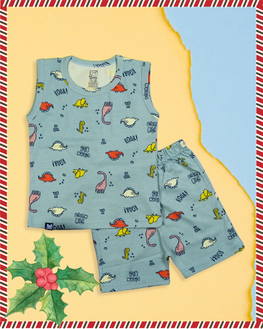 Kids Light Blue Dino Printed Lounge Wear