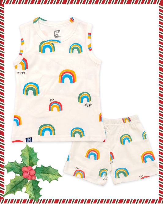 Kids White Rainbow Printed Lounge Wear