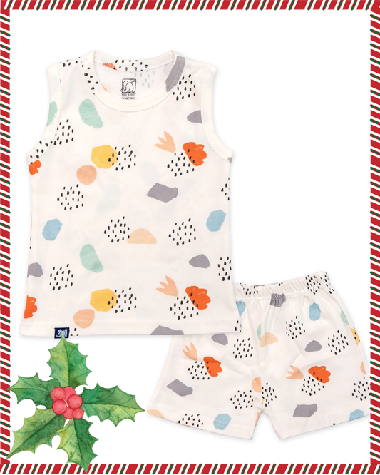 Kids White Dot Printed Lounge Wear