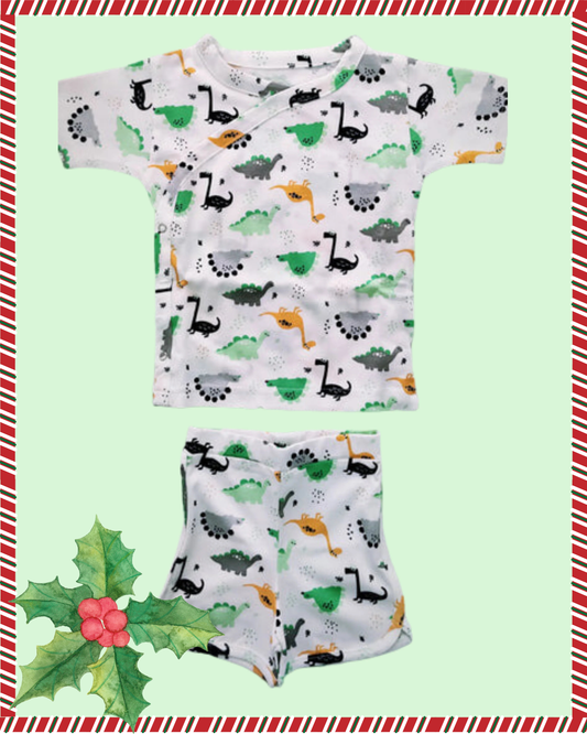 Kids White Mini Dino Printed Irish Loungewear Set