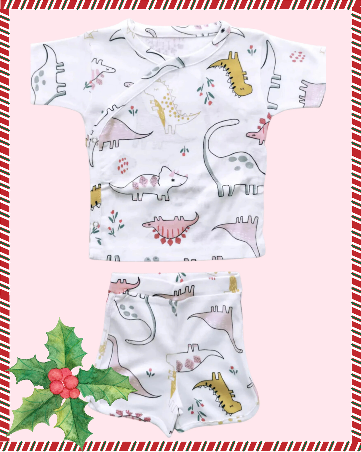 Kids White Colour Dino Printed Irish Loungewear Set