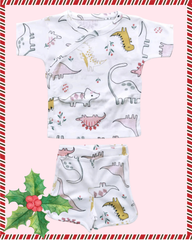 Kids White Colour Dino Printed Irish Loungewear Set