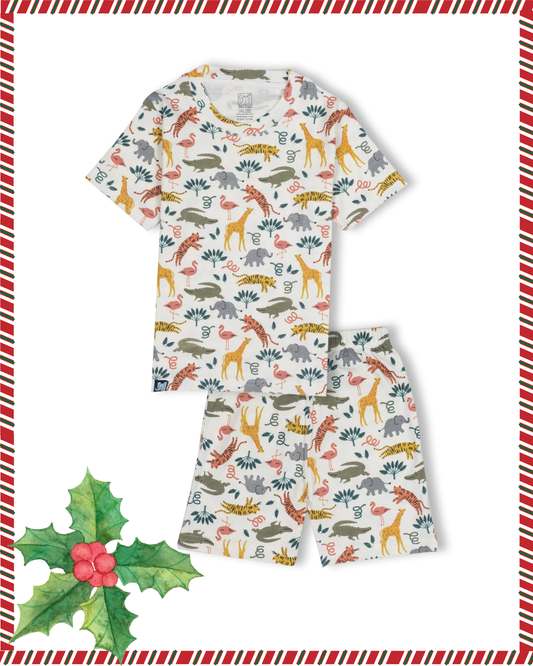 Kids White Cute Wild Animals Printed Organic Co-ord Set