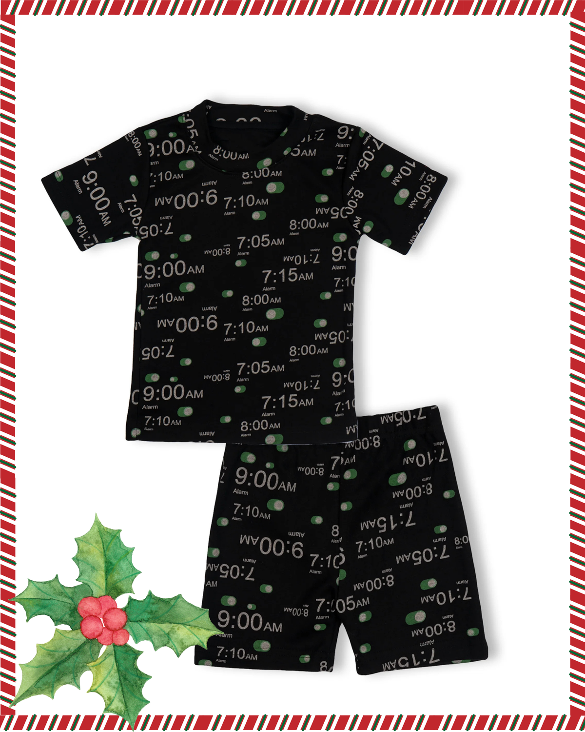 Kids Black Digital Clock Printed Organic Co-ord Set