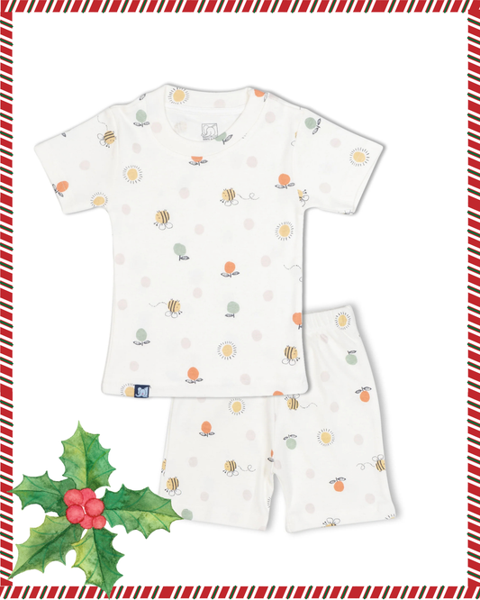 Kids White Honey Bee Printed Organic Co-ord Set