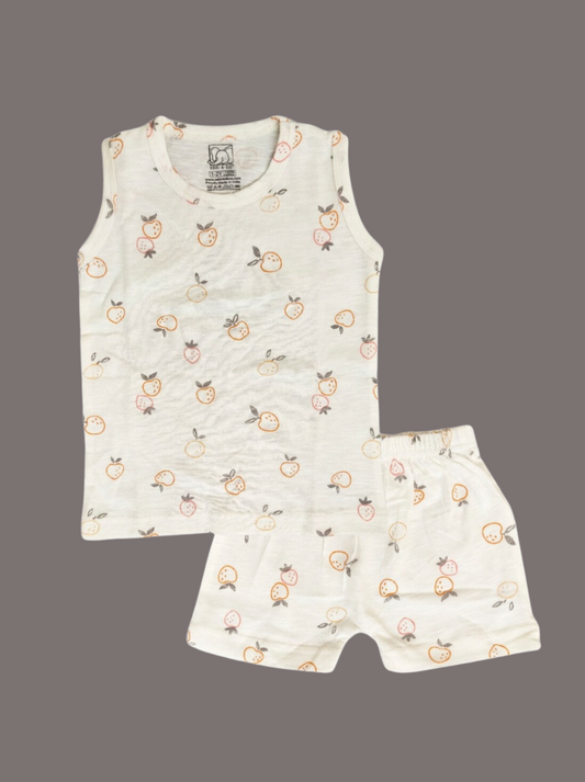 Kids White Orange Printed Lounge Wear