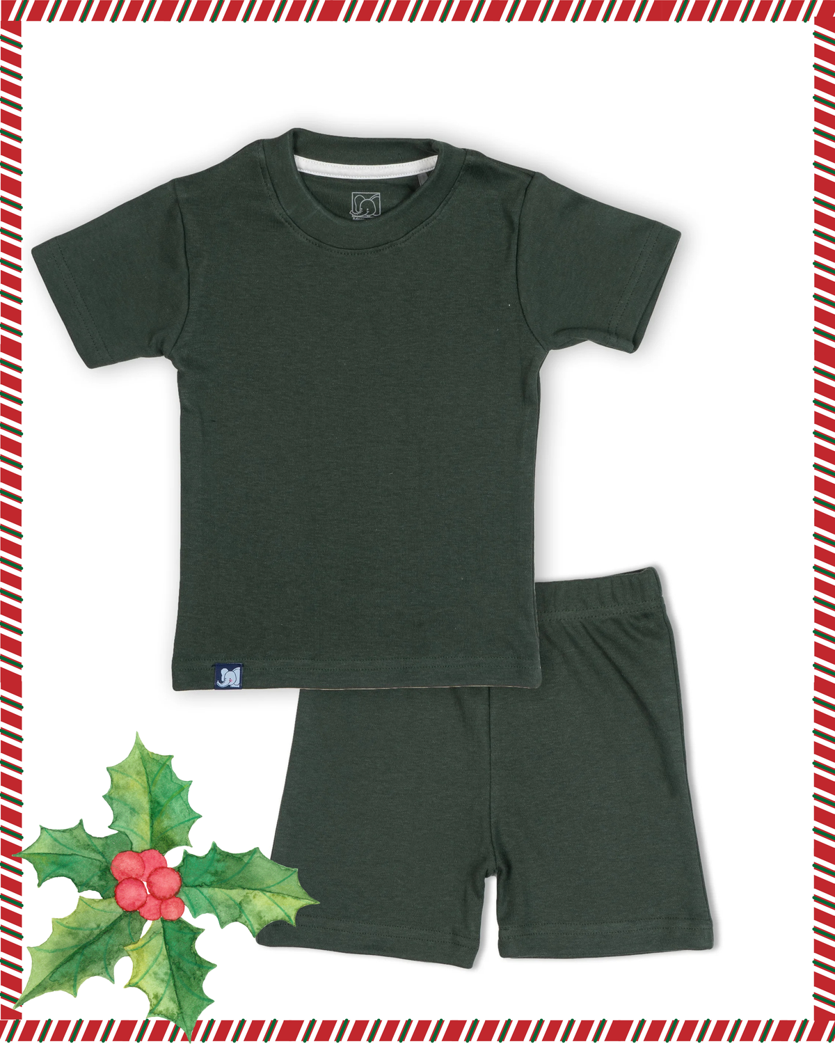 Kids Plain Dark Green Printed Organic Co-ord Set