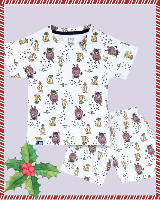 Kids White Lion King Printed Organic Co-ord Set