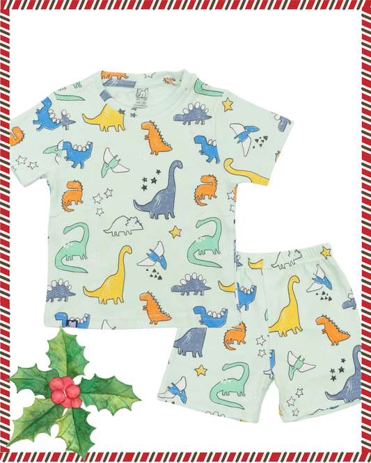 Kids Green Dino play Printed Organic Co-ord Set