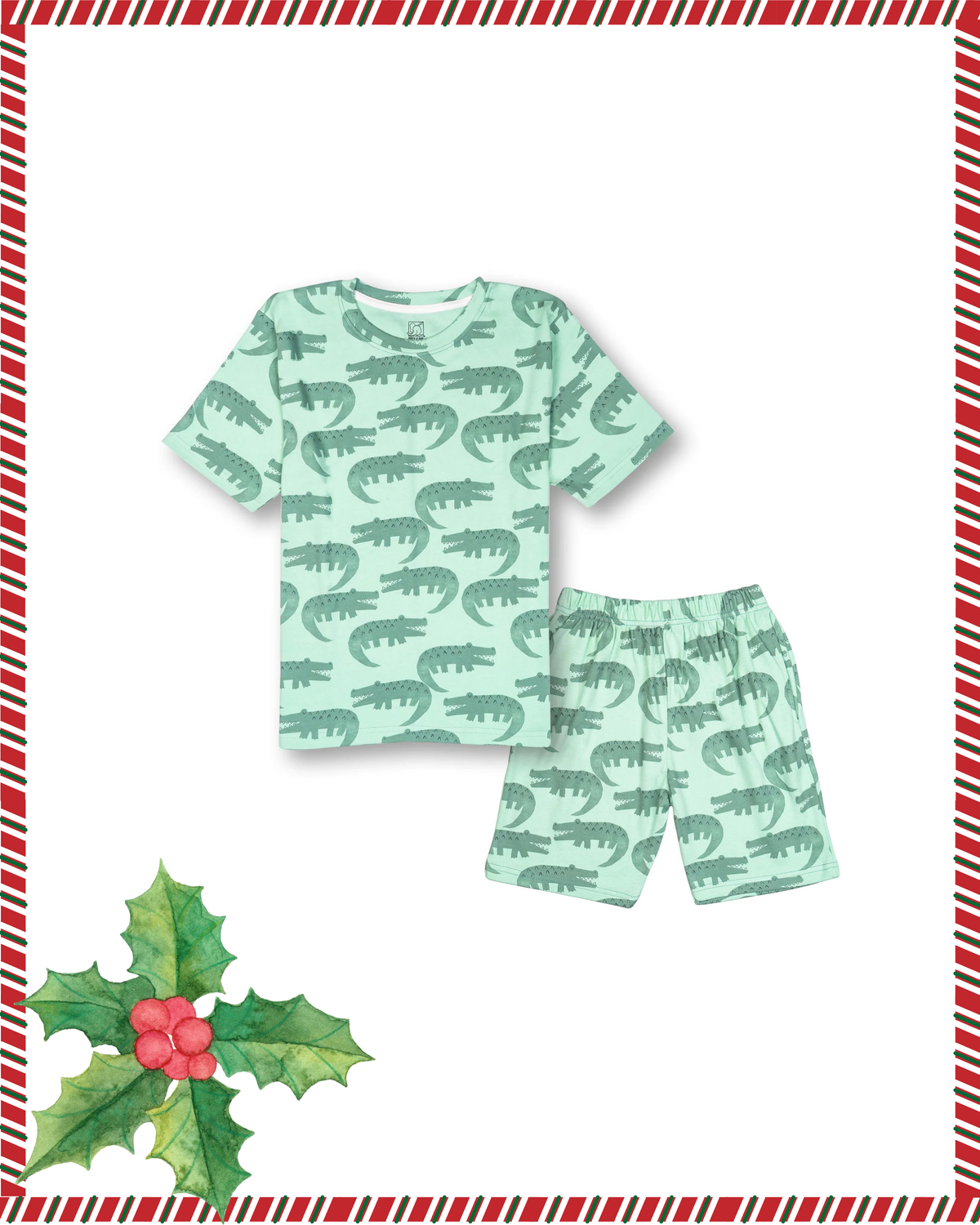 Seniors Boys Light Green Cute Crocodile Co-ord Set