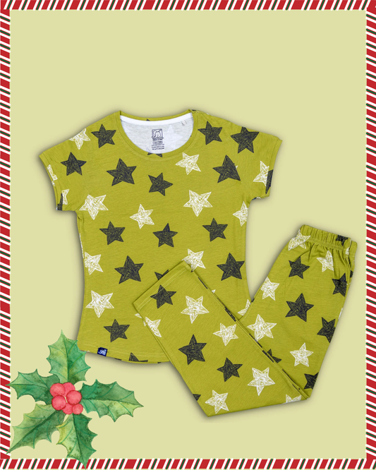 Seniors Girls Green Star PJ set