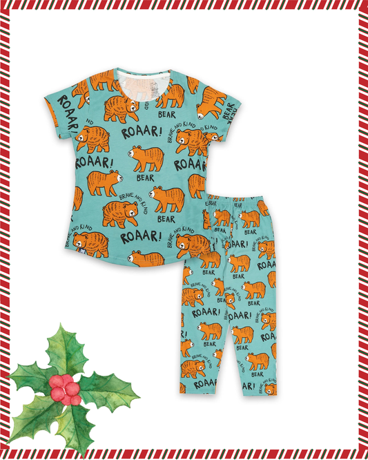 Seniors Girls Blue Playful Bear PJ set