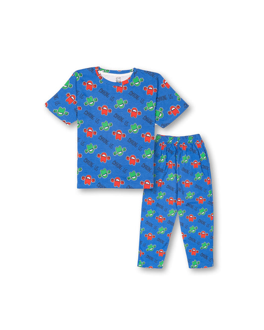 Seniors Boys Blue Playful Aliens PJ Set