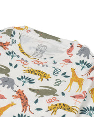 Kids White Cute Wild Animals Printed Organic Co-ord Set