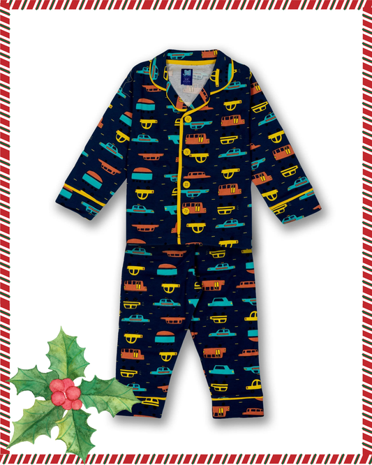 Kids Blue Car Vroom Printed Sleepbud Set