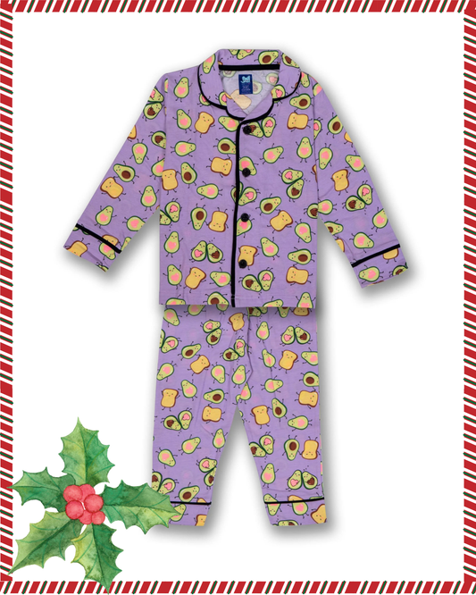 Kids Purple Cute Avacado Printed Sleepbud Set