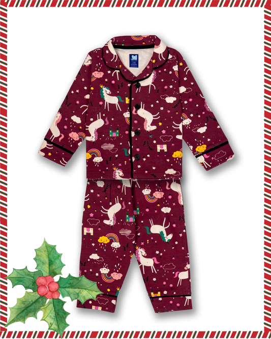 Kids Maroon Unicorn Printed Sleepbud Set