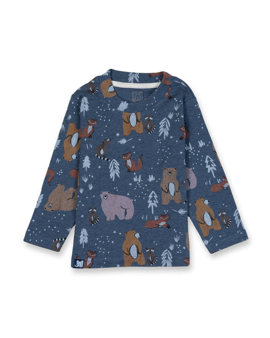 Kids Blue Wild Animals Printed Full Sleeve PJ Organic Set