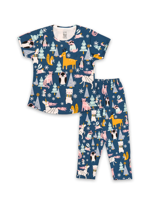 Seniors Girls Blue Arctic Flora & Fauna PJ set