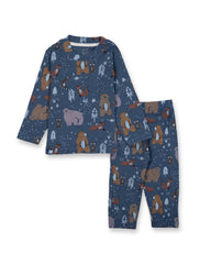 Kids Blue Wild Animals Printed Full Sleeve PJ Organic Set