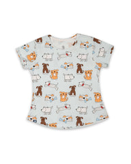 Seniors Girls Gray Playful Dogs PJ set