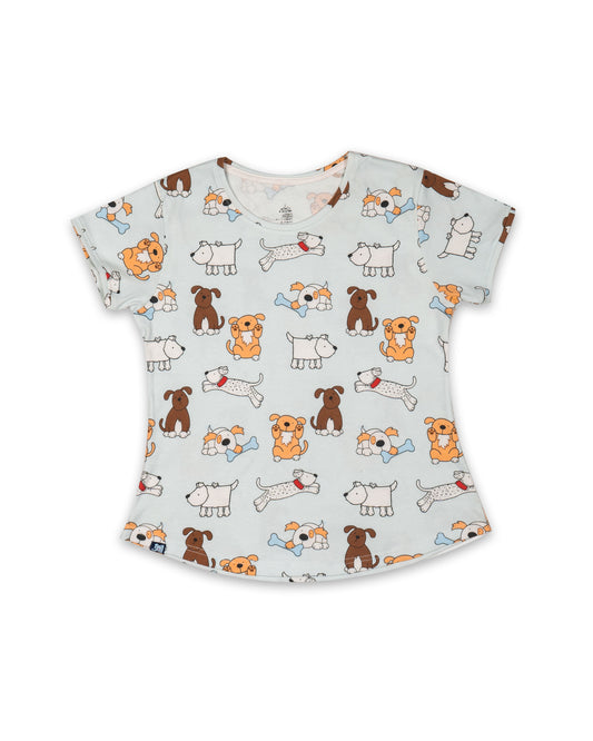 Seniors Girls Gray Playful Dogs Co-ord Set