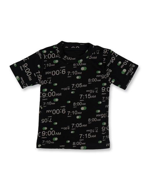 Kids Black Digital Clock Printed Organic Co-ord Set