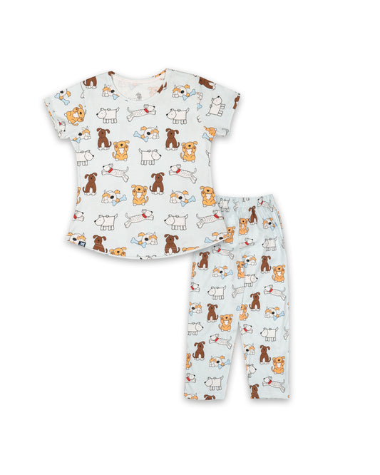 Seniors Girls Gray Playful Dogs PJ set