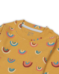 Kids Yellow Rainbow Printed Full Sleeve PJ Organic Set