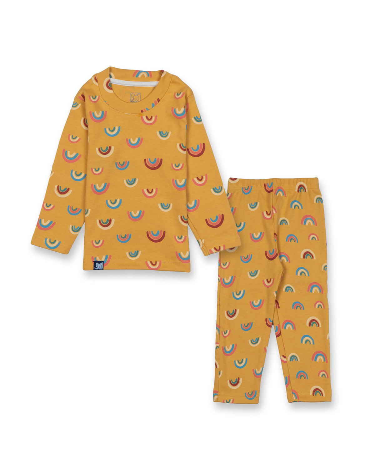 Kids Yellow Rainbow Printed Full Sleeve PJ Organic Set