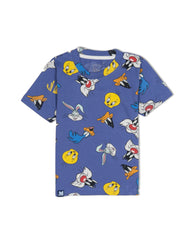 Kids Blue Looney Toons Printed Organic Co-ord Set