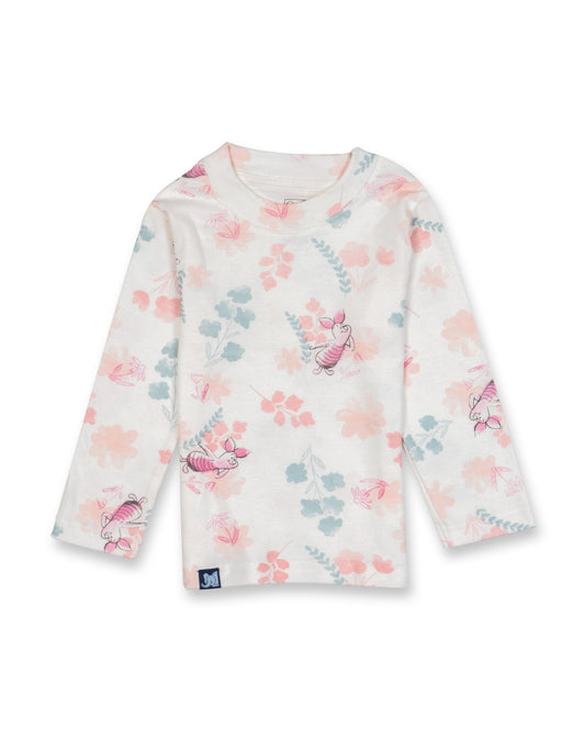 Kids White Flowers Printed Full Sleeve PJ Organic Set