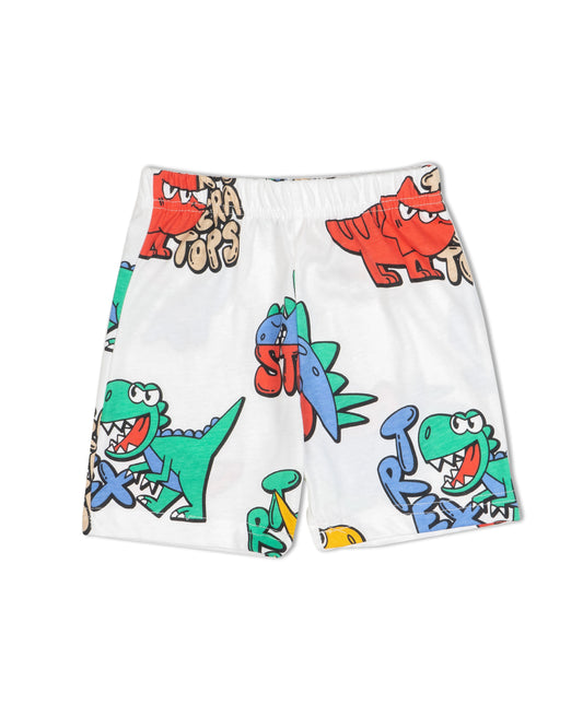 Kids White Playful Dino Printed Organic Co-ord Set