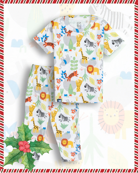 Kids Colorful Animals Printed PJ Organic Set